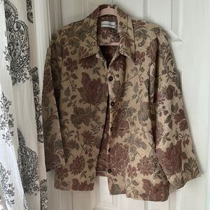 Tapestry blazer, beaded, embroidered, Cream, Brown, Classic Lady Suit Jacket
